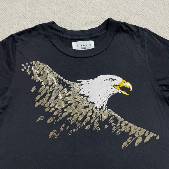 Sol Angeles Charcoal Black Metallic Eagle Print Cuffed Tee Top S - Picture 2 of 6